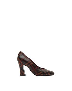 Burberry Check Leather Trinket Pumps - White