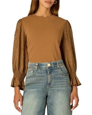 Wit & Wisdom Mixed Media Smocked Sleeve Top - Multicolor