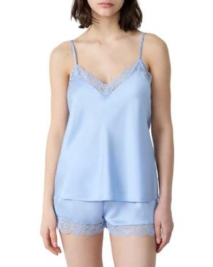 Etam Desire Caraco Lace Trim Satin Camisole - Blue