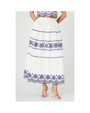 French Connection Alissa Embroidered Cotton Midi Skirt - White