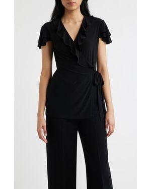 Anne Klein Ruffle Wrap Top - Black