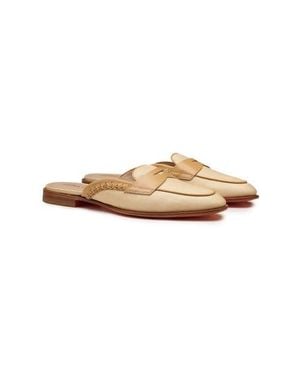 Santoni Leather And Fabric Mule - Natural