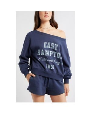 BP. Off The Shoulder Fleece Graphic Sweatshirt - Blue