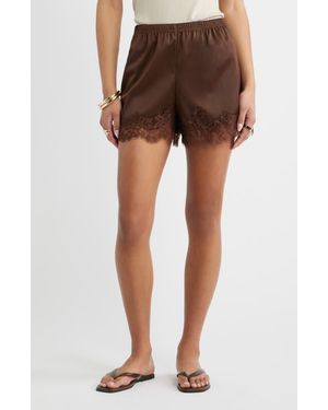 Open Edit Lace Trim Satin Shorts - Brown