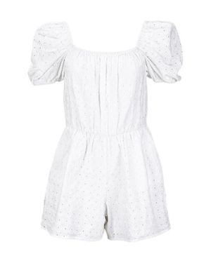 Hope & Henry Organic Puff Sleeve Eyelet Romper - White