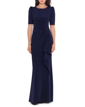 Xscape Evenings Ruffle Puff Sleeve Gown - Blue