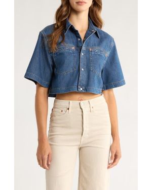 RE/DONE Oversize Crop Denim Button-Up Shirt - Blue