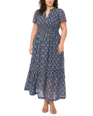 Cece Print Smocked Waist Maxi Dress - Blue