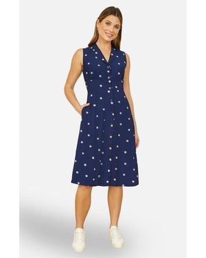 Yumi' Daisy Print Sleeveless Shirt Dress - Blue