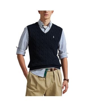 Polo Ralph Lauren Cable Stitch Cotton Sweater Vest - Blue