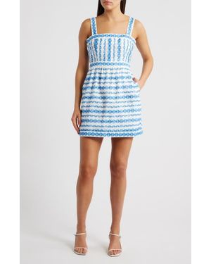 French Connection Dot Print Structured Taffeta Minidress - Blue