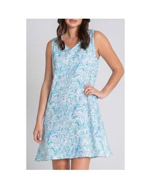 Apny Tropical Palms Linen Shift Dress - Blue