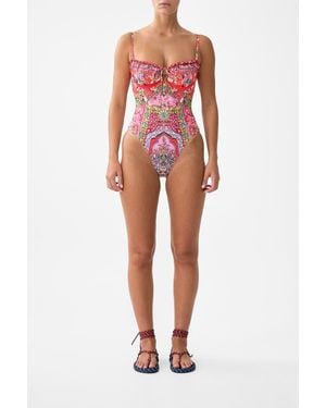 CAMILLA Ruched Cup Underwire One Piece With Front Tie - Red