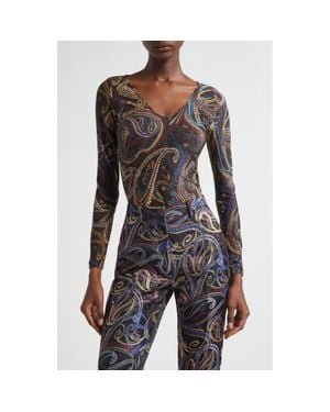 Etro Metallic Paisley Jersey Top - Black