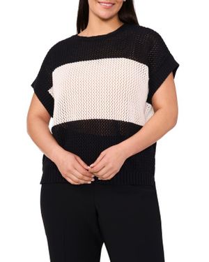 Halogen® Colorblock Open Stitch Cotton Sweater - Black