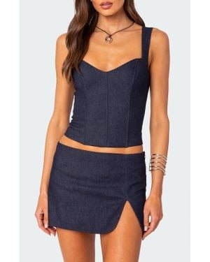Edikted Jemma Lace-Up Denim Corset Crop Top - Blue