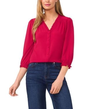 Cece Ruffle V-Neck Blouse - Red