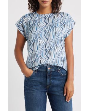 Apny Abstract Print Cap Sleeve Shell - Blue
