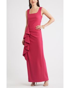 Chelsea28 Ruffle Drape Square Neck Maxi Gown - Red