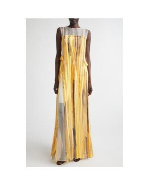 Jason Wu Sleeveless Silk Stripe Gown With Sulphur Bank Artwork By Robert Rauschenberg - Metallic