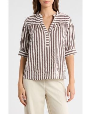 Sugarlips Catana Stripe Split Neck Top - White