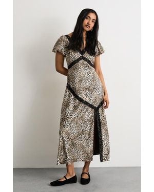 Warehouse Printed Puff Sleeve Midi Dress - Multicolor
