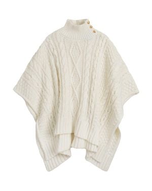Ralph Lauren Crest Button Cable Poncho - Natural