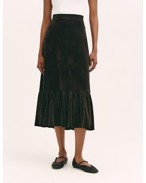 Finery London Joline Velvet Tiered Midi Skirt - Black