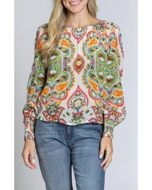 Apny Ikat Print Blouson Sleeve Top - Multicolor