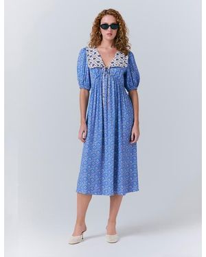Ghost Nellie Crepe Collared Midi Smock Dress - Blue