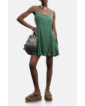 Desigual Square Neck Ruffle Hem Minidress - Green