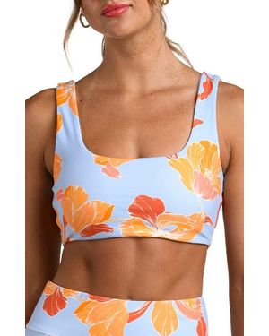 La Blanca Outline Floral Scoop Neck Reversible Sports Bra - Blue