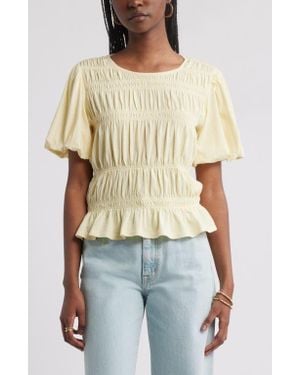Treasure & Bond Smocked Puff Sleeve Top - White