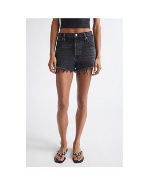 Alexander Wang Hotfix Logo Relaxed Fit Cutoff Denim Shorts - Black