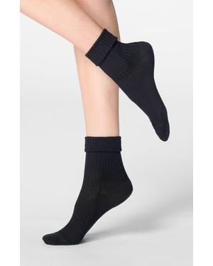 Oroblu Cotton Blend Rib Crew Socks - Blue