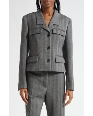 Ferragamo Wool Blend Herringbone Crop Jacket - Gray