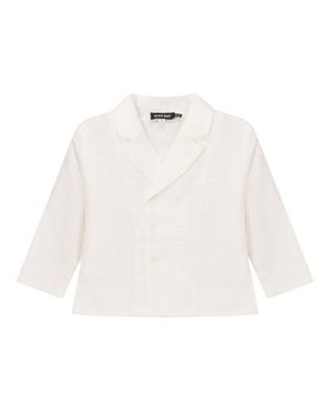 Space Grey Woven Double Breasted Long Sleeve Blazer - White