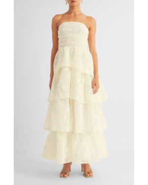 Arose Studio Milan Floral Jaquard Strapless Tiered Gown - Natural