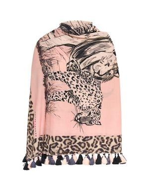 Maison Common Printed And Embroidered Scarf With Tassels - Multicolor
