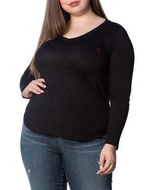 Slink Jeans V-Neck Long Sleeve Pocket T-Shirt - Black