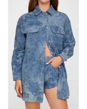 Nasty Gal Shimmer Denim Snap-Up Shirt - Blue