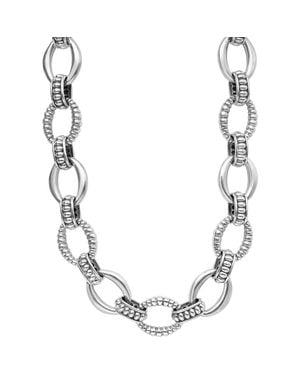 Lagos Sterling Large Oval Fluted Link Necklace - Metallic
