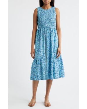 Beach Lunch Lounge Jules Smock Bodice Dress - Blue