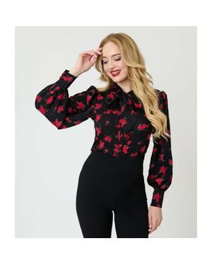 Unique Vintage Long Sleeve Neck Tie Gwen Blouse - Black