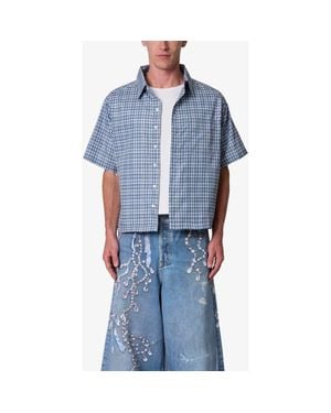 MNML Plaid Poplin Cropped Short Sleeve Shirt - Blue