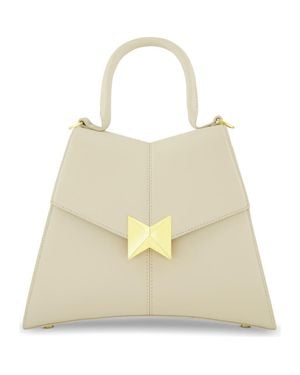 Mac Duggal Plated Hardware Angular Leather Handbag - Natural
