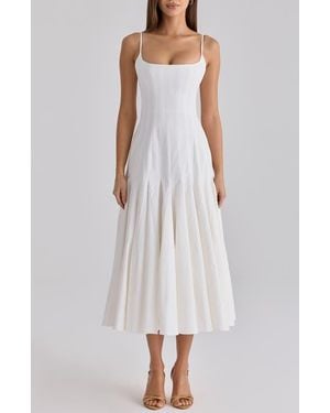 House Of Cb Vionne Pleated Stretch Pima Cotton Fit & Flare Cocktail Dress - White