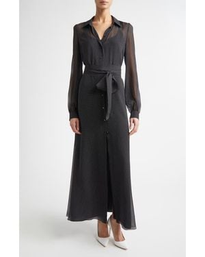St. John Polka Dot Long Sleeve Silk Shirtdress - Black
