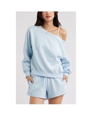 BP. Off The Shoulder Fleece Sweatshirt - Blue