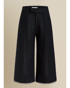 Contessa Mills Salem Structured Thick Wool Ruffled-Hem Pant - Blue